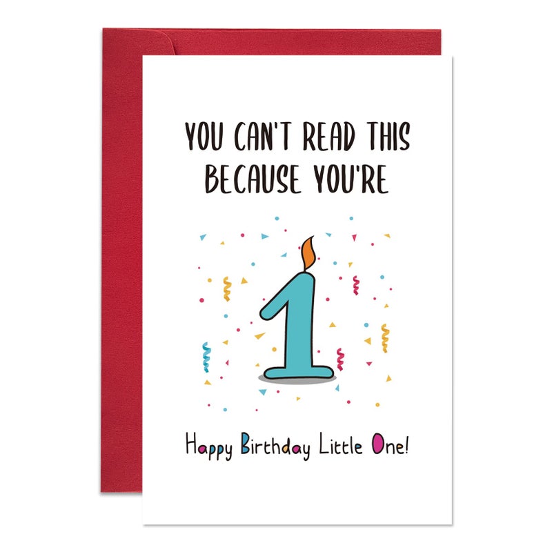 Ogeby Funny First Birthday Card, Happy Birthday Little One Card, You Cant Read This Because Youre 1 - Image 1